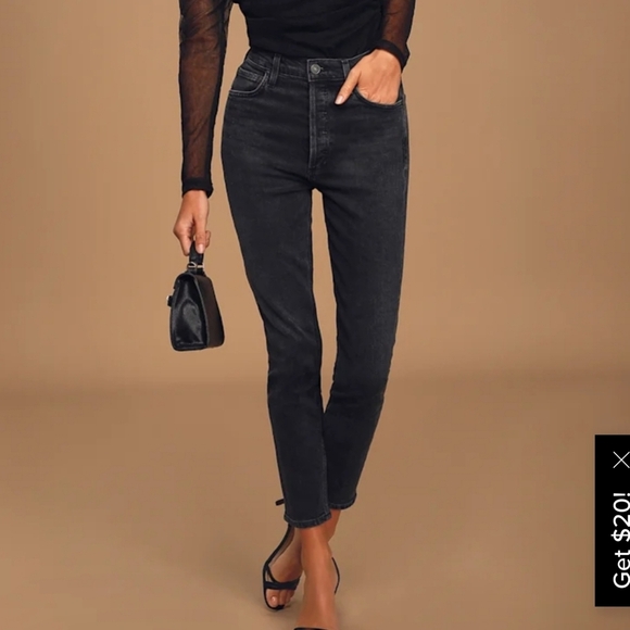 Agolde Nico High Rise Slim Fit Jeans In  Black Washed 27 Button Fly - Picture 1 of 8